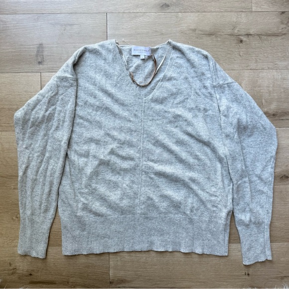 NWOT Bianco & Blu cashmere blend grey v-neck sweater made in Italy XL - Picture 1 of 8